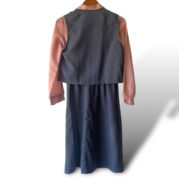 Vintage Pink & Blue Long Dress with Vest Set Women's M Retro Spring - Picture 3 of 5